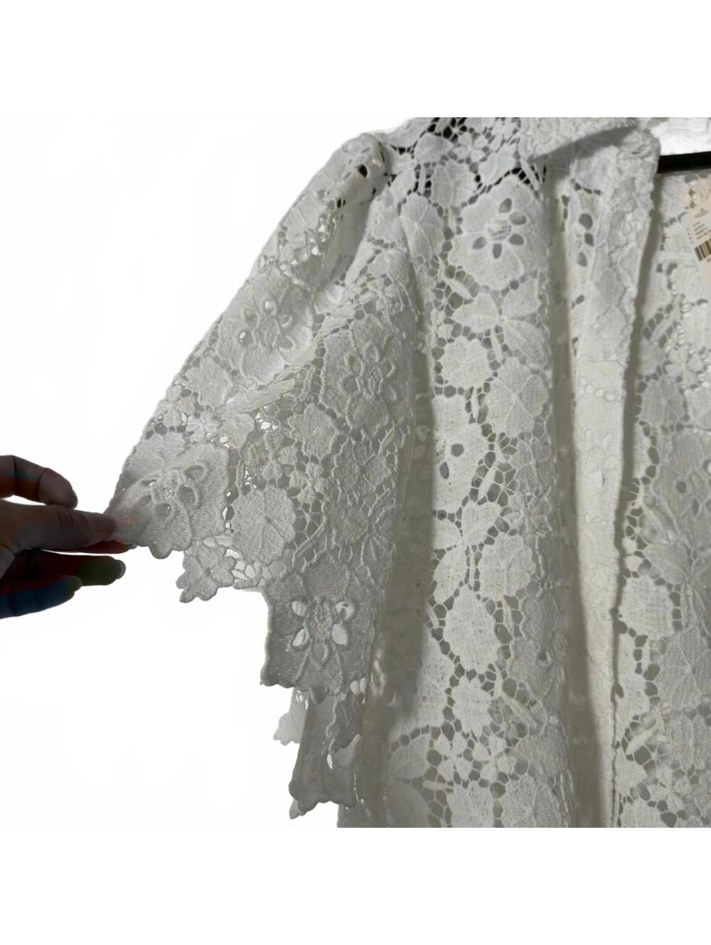 NWT Maeve by Anthropologie White Floral Lace Short Sleeve Button-Up Shirt Size S - Picture 4 of 7